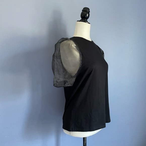Zara Black Top Organza Puff Sleeve - S - Picture 4 of 6